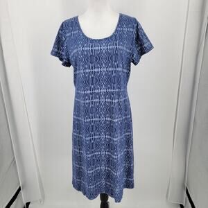 Fresh Produce Dress Womens Large Blue Batik Print Cotton Short Sleeve Coastal